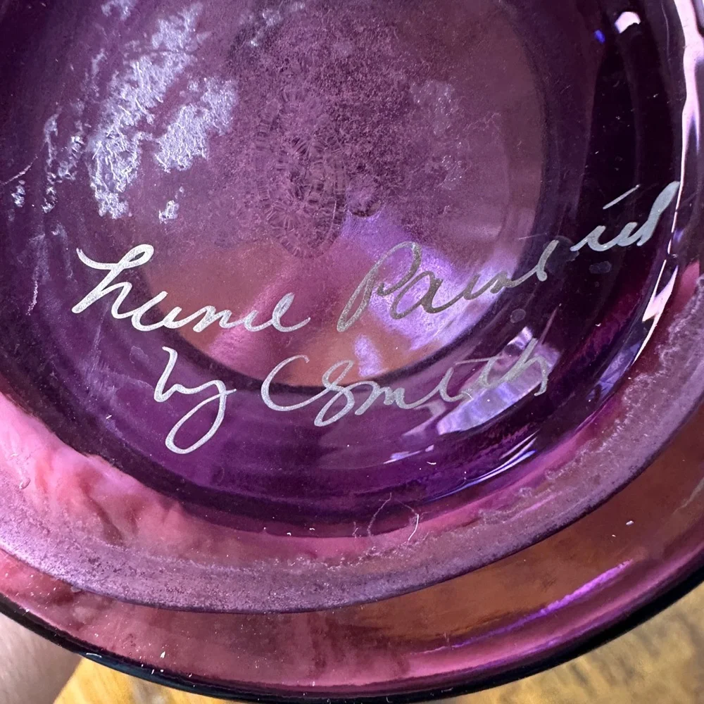 VTG Fenton Plum Amethyst Diamond Optic Glass Vase Hand Painted Grapes Ruffled